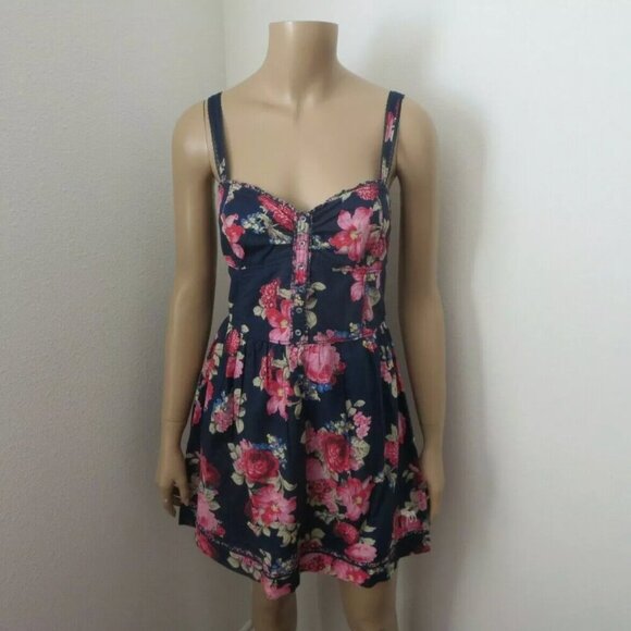 NEW Abercrombie Womens Floral Dress Size Medium Navy Blue Lace Trim - Picture 1 of 9